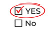 © Amna - Bold red checkmark inside a square checkbox with yes selected and a red circle outline