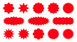 © ณภัทร วงค์มาวิวัฒน์ - Set of Red Starbursts and Decorative Shapes: A vibrant collection of eleven red, starburst-shaped elements and decorative frames.