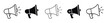 © Perfectworks - Set of black megaphone icons. Megaphone vector icons with a black outline and filled version. Megaphone with sound or marketing advertising line art vector icon for apps and websites.