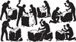 © ali hossain 10 - Black silhouettes of workers quarrying, breaking, shaping stone blocks, industrial labor vector icons