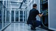 © Emily - IT technician managing network cables in server room, data center maintenance and infrastructure support, professional system administrator working on hardware