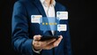 © pNg - Businessman holding smartphone with virtual five star rating and customer reviews