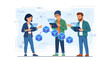 © Hendra Wijaya - Professional blockchain developers collaborating on digital ledger technology in a high-tech modern environment flat vector illustration.