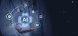 © ImageFlow - AI healthcare interface glowing over doctors hand with futuristic medical icons and digital connections illustrating modern medical technology.