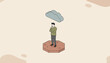 © Luther - Man standing on a platform lost in thought with a dark rain cloud hovering above, reflecting on complex life problems.