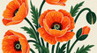 © PhotoArtHub - Stylized orange poppy flowers with green leaves on a textured cream background, symbolizing remembrance and nature's beauty