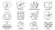 © Petrik - Product Development Process Icons: Ideation, Sketching, Prototyping, Testing, Production, Delivery