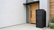 © AlignedArt - smart residential parcel mailbox with integrated secure package compartment installed beside contemporary modern home entrance