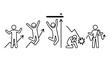 © RobbinLee - Stick figure business people icon set. Financial success and failure, stock market trend graph, profit and crash emotional reactions concept.