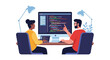 © Kamal - Diverse Software Developers Collaborating on Computer Code in Modern Office, Pair Programming Vector Illustration