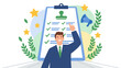 © Bsyrddn - Businessman pointing to successful survey feedback checklist with high rating evaluation assessment review checkbox clipboard megaphone concept