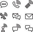 © Keya Khanam - A comprehensive set of black outline communication icons including speech bubbles phone satellite and message envelopes