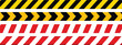 © Kohinoor - Warning tape stripes yellow black and red diagonal lines barrier border for industrial site restricted zone hazard signage patterns.