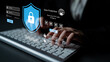 © InfiniteFlow - A modern depiction of secure login practices featuring a hand typing on a keyboard, illustrating the importance of data protection and cybersecurity. Gantry