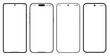 © seoashi - Vector illustration of generic OneUI, iOS, HyperOS and Android 16 mobile phones front view.