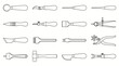 © Fahlevi - Diverse set of leather craft tools featuring mallets, knives, skiving tools, and various punches on isolated white background.