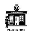 © jala - Pension Fund Building with Business Person and Dollar Sign Coin