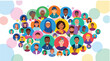 © Adil - Diverse group of people illustrated in colorful circular portraits representing a global community of individuals