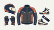 © Robet - Motorcycle Gear Set: Helmet, Jacket, Gloves, and Boots - Vector Illustration