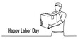 © DCB Line Stocker - Continuous line drawing of a delivery man holding a cardboard box with happy labor day text