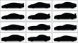 © MstRasheda - Collection of various car silhouettes showing different sport and sedan vehicle side profiles in black shapes with silhouette automobile transport collection
