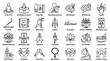 © muhammad - Yoga and mindfulness meditation practice line icons set