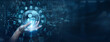 © NexPix - Global enterprise talent acquisition strategies require efficient personnel management software. An executive recruiter touch a data flow on global network Human Resources databases to find talent.