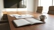 © BocahDeso - Modern meeting room table with open notebook coffee and charts