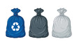 ©  AR Studio Company - Garbage trash bag vector illustration set. Plastic recycling sacks, waste management bins, ecology conservation concepts, household cleaning supplies and environmental pollution symbols.