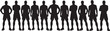 © MD. KIROZZAMAN - A row of eleven male figures in athletic icon silhouette athletes vector