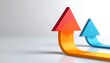© EBG Stock Studio - Flechas curvas ascendentes en colores naranja y azul sobre fondo claro como concepto de crecimiento, cambio y progreso
