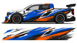 © PS STOCK - Dynamic Blue and Orange Racing Truck Design.