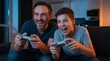 © AY - Joyful Dad and Teen Son Enjoying Fun Competitive Video Gaming Together