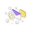 © provectors - Isometric vector illustration of spam email. A concept for electronic mail security, blocking junk messages, phishing protection, and filtering unwanted digital communication