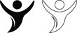 © Shah Hasanuzzaman - Abstract human success logo with joyful celebration figure, wellness icon, black silhouette and outline person symbol for fitness, teamwork, motivation and achievement branding