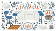 © apps - Spa and wellness vector icons with massage table, hot stones and towels for presentation design in minimal illustration