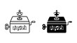 © sifu - Musical Box Illustration: A classic music box, complete with a spinning ballerina and a winding key, sits ready to play its melody, depicted in both line art and silhouette styles for versatile use.