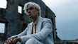 © Can Berkol - young man in stylish suit at abandoned building
