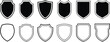© Sume - Minimal shield badge icon collection, black and white vector illustration outline emblem security symbol set pack