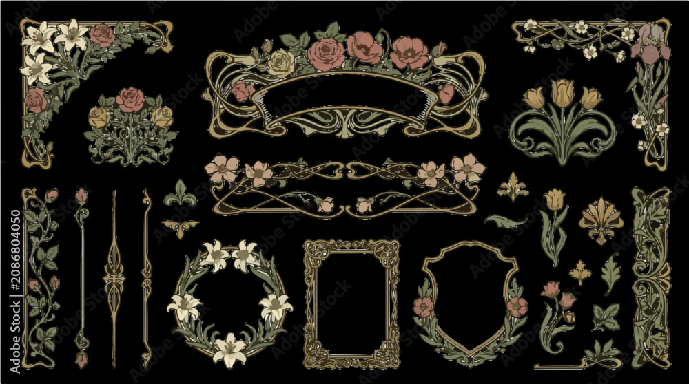 Floral Frame and Ornamental Border Elements Set Frame Border Decoration ...