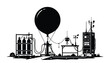 © MintPixel Lab - Meteorological weather balloon station silhouette with gas cylinders and measuring tools.
