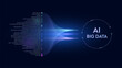 © nuddss - Futuristic AI big data processing concept. Glowing binary code flowing through digital funnel into data analytics dashboards analysis charts graphs. Agentic AI data technology information background.