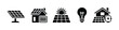 © Nayem - Electricity icon collection, solar panel electric generation symbols, green renewable energy graphics, house rooftop solar power system elements, sustainable electricity production icons, modern flat