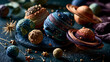 © Дмитрий Лазебный - Handmade clay planets of a solar system floating in dark space, artistic educational surrealism of the cosmos