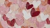 Textured Oil Painting of Abstract Heart Shapes in Pink, Beige, and Red for Valentine Day Background