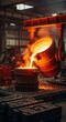 © SashaMagic - Molten steel poured from industrial ladle into casting mold, creating glowing sparks on factory floor