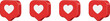 © MstSabera - Red 3D social media heart notification icon set for digital marketing engagement likes and online community feedback communication featuring glossy speech bubble designs.