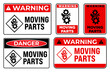 © Vector Jungle - Different shapes of warning sign design with moving parts hazard symbols, machinery safety labels, and equipment protection concepts used for factories, workshops, and industrial safety signage