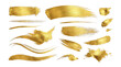 © Muhammed - Metallic gold brush strokes collection, luxury yellow paint splashes and smears, shimmering golden acrylic texture set on white background