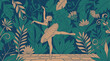 © Zianul - Illustrazione artistica di una ballerina classica in posa aggraziata circondata da un lussureggiante sfondo di foglie tropicali e fiori in uno stile grafico elegante e decorativo.